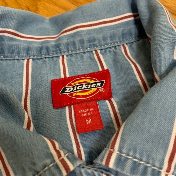 Dickies Crop Top striped Button Up Blouse Collar - Picture 2 of 5